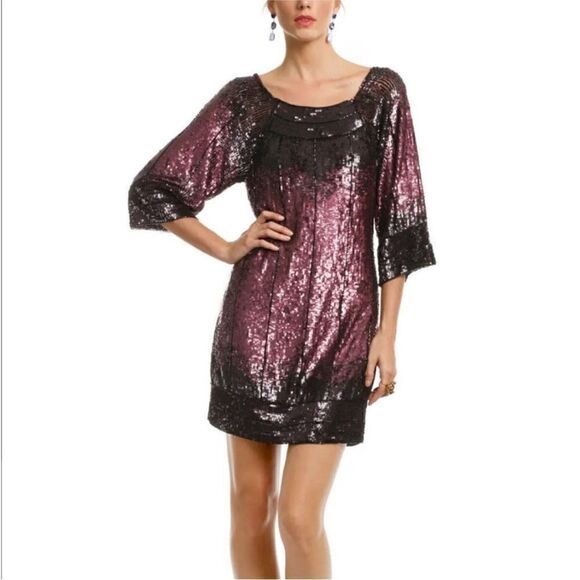Mark & James by Badgley Mischka Burgundy Ombre Sequin Cocktail Dress | Size M - Picture 1 of 12